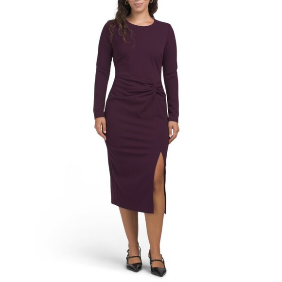 CALVIN KLEIN Purple Long Sleeve Twist Front Sheath Dress - Picture 1 of 2